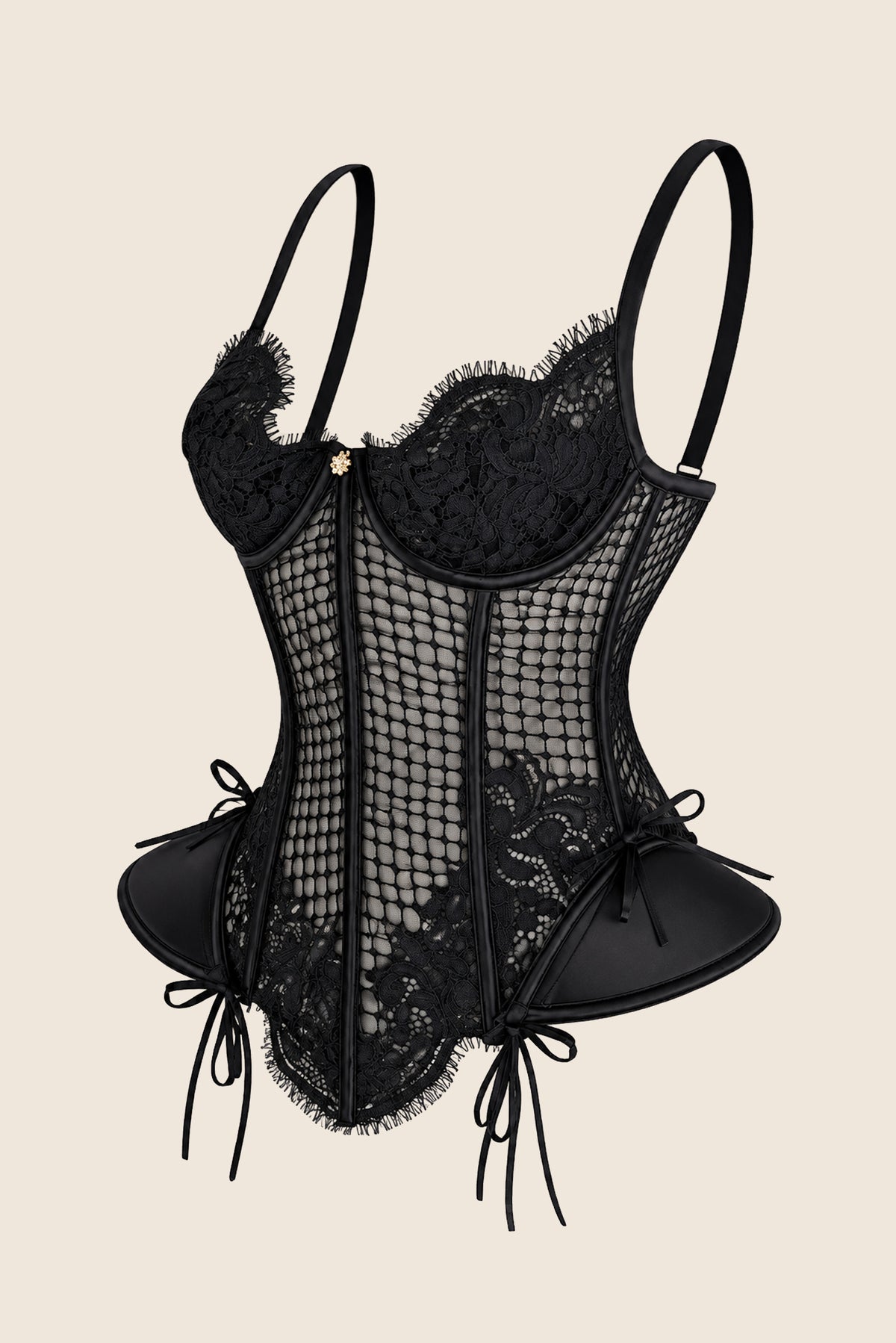 Elys Sculpt Luxury French Lace Underwired Corset Black