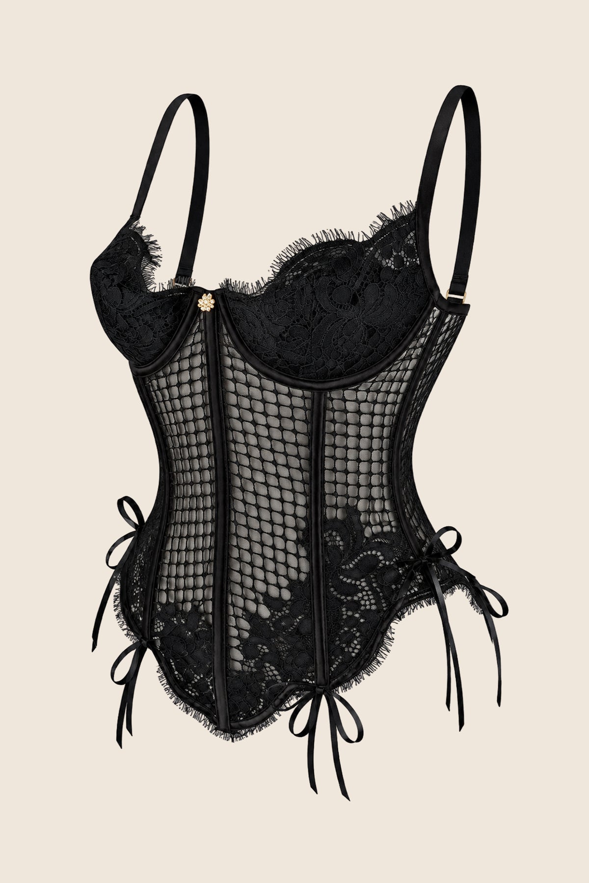 Elys Sculpt Luxury French Lace Underwired Corset Black