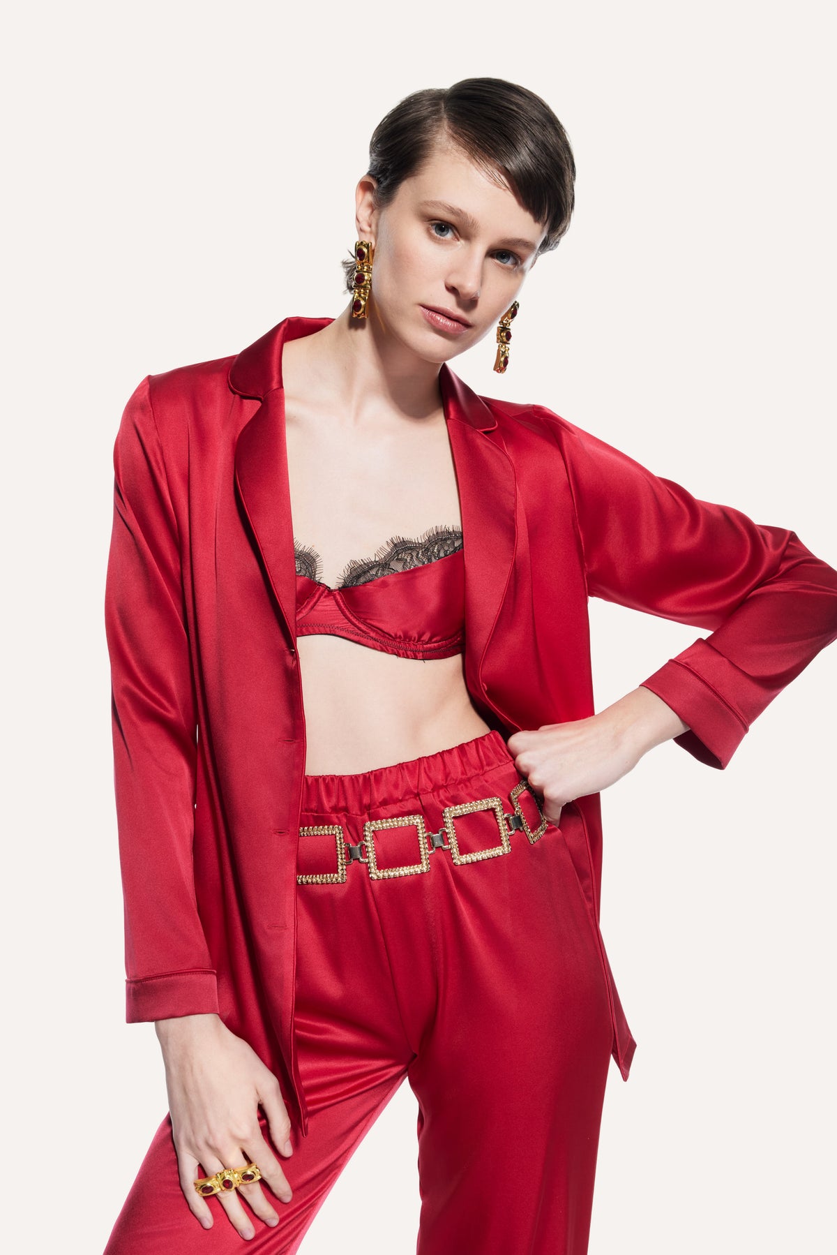Luno İpek Pijama Takımı Kırmızı