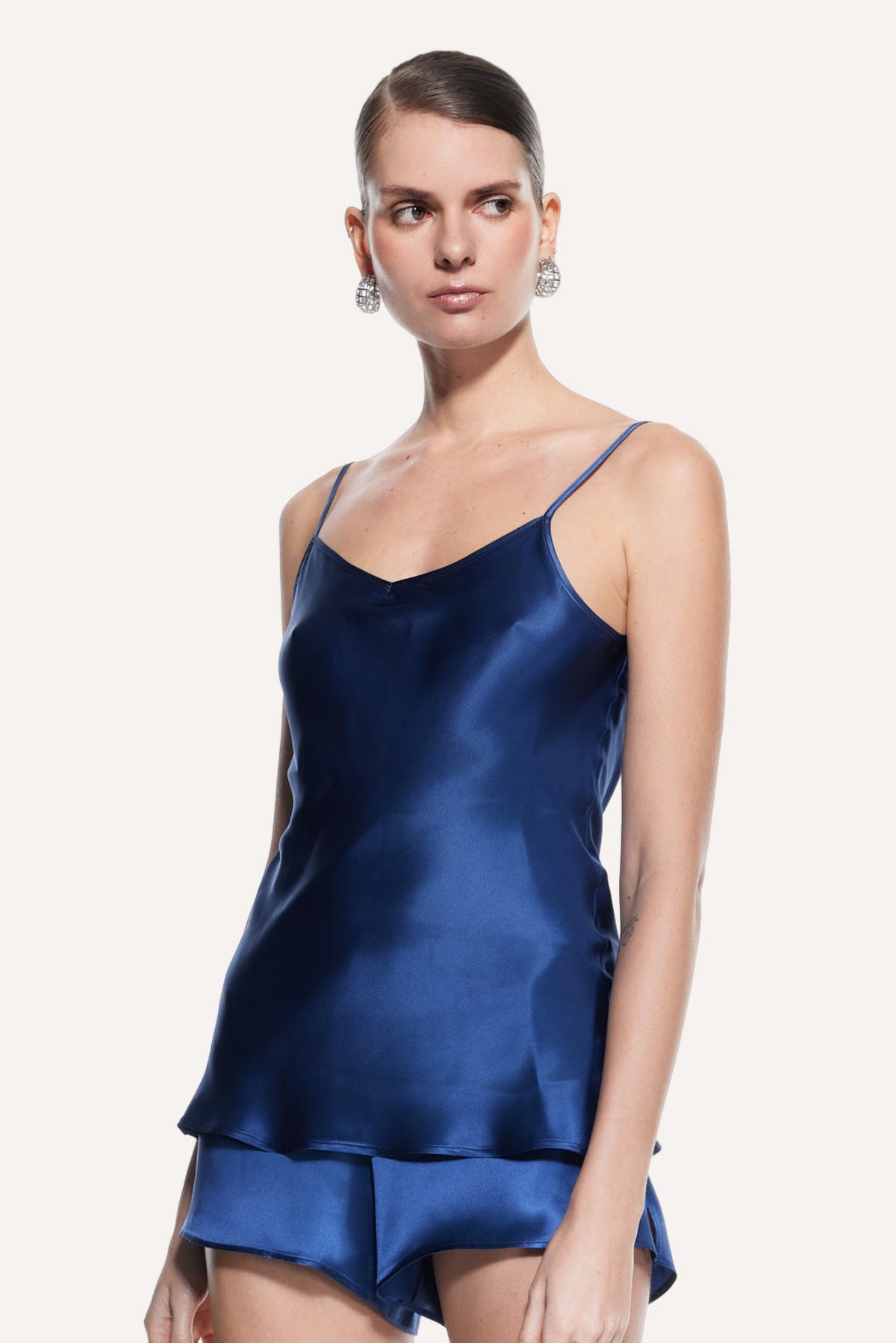 Luna Silk Halter Top Navy Blue