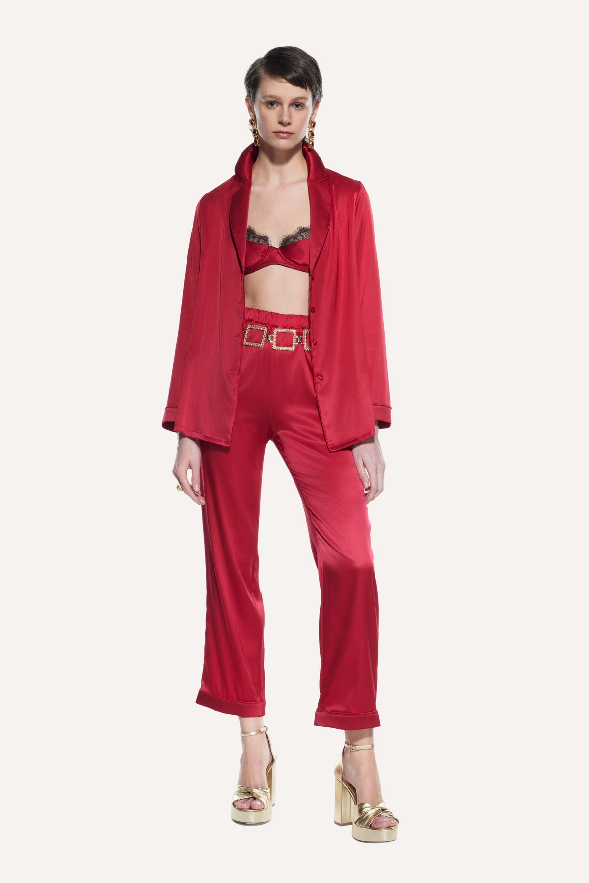 Luno İpek Pijama Takımı Kırmızı