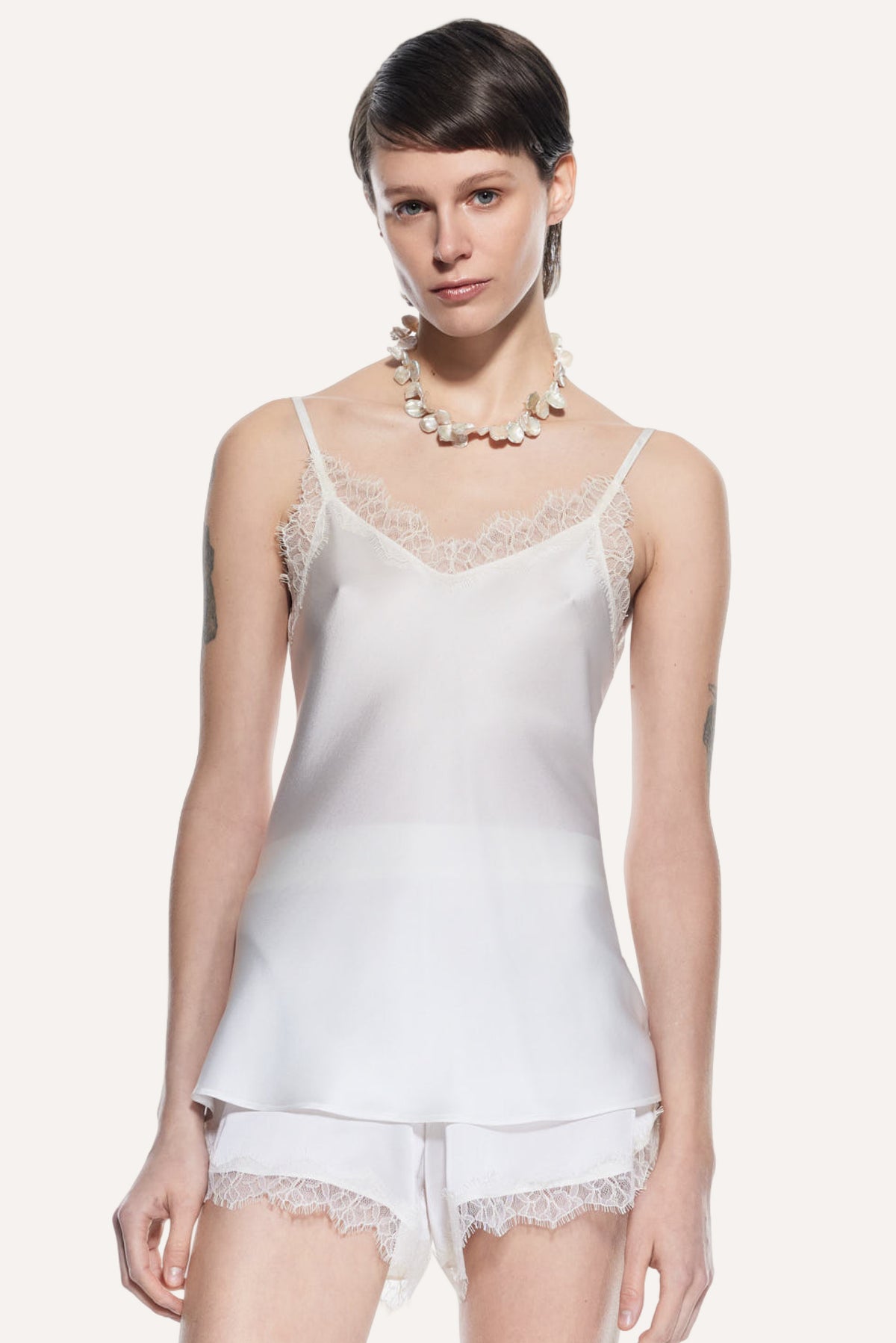 Egeria Silk Tank Top & Shorts Set Bridal White