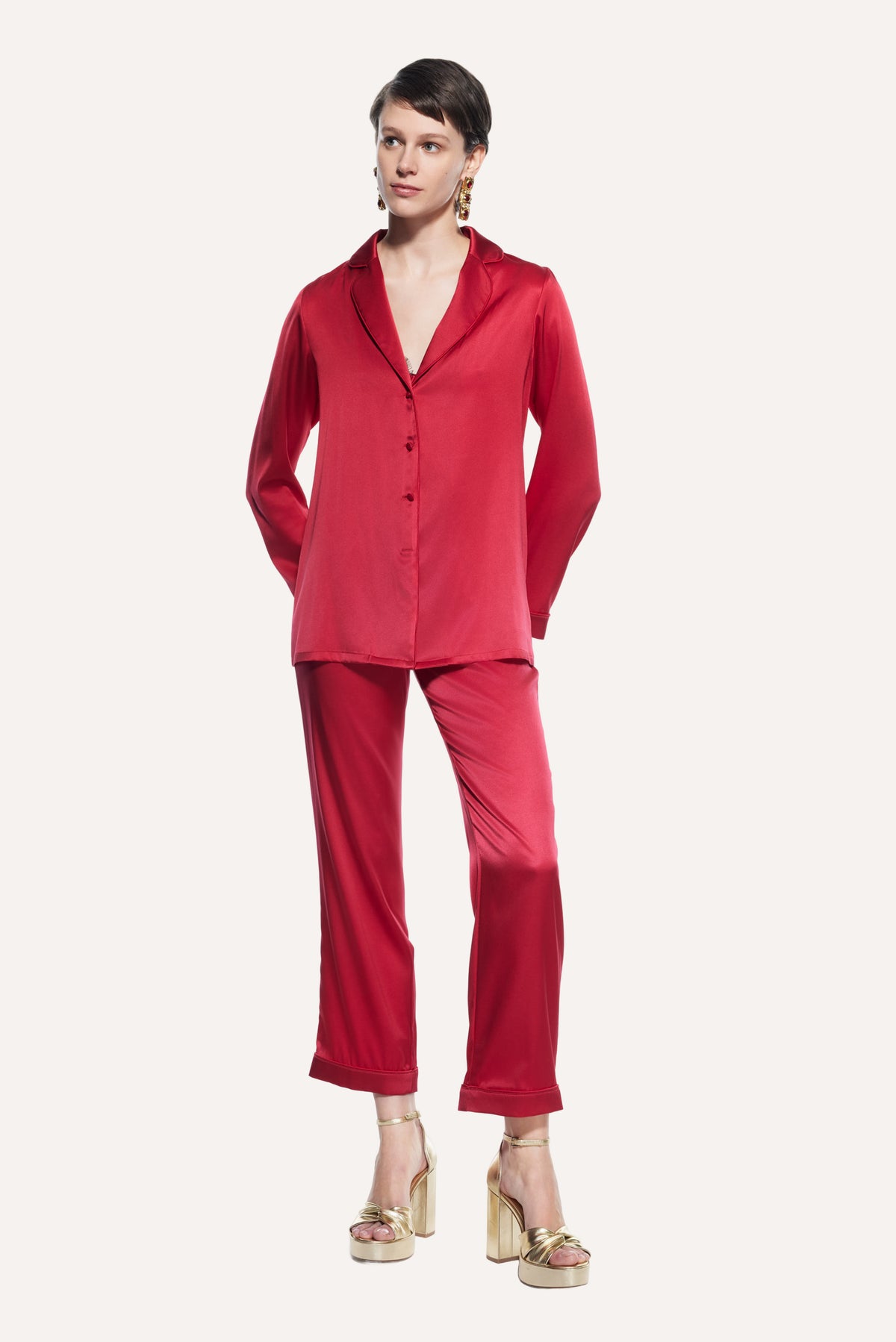 Luno İpek Pijama Takımı Kırmızı