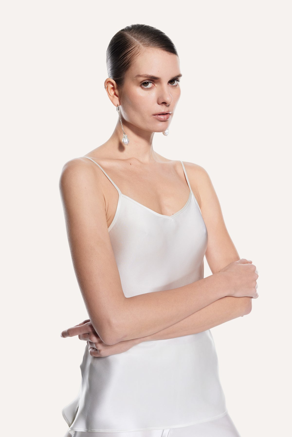 Luna Silk Halter Top Bridal White
