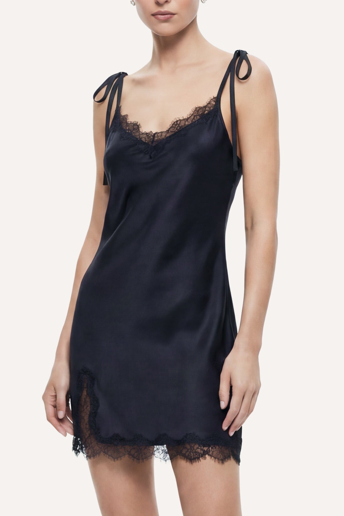 Midnight Lace İpek Gecelik Siyah