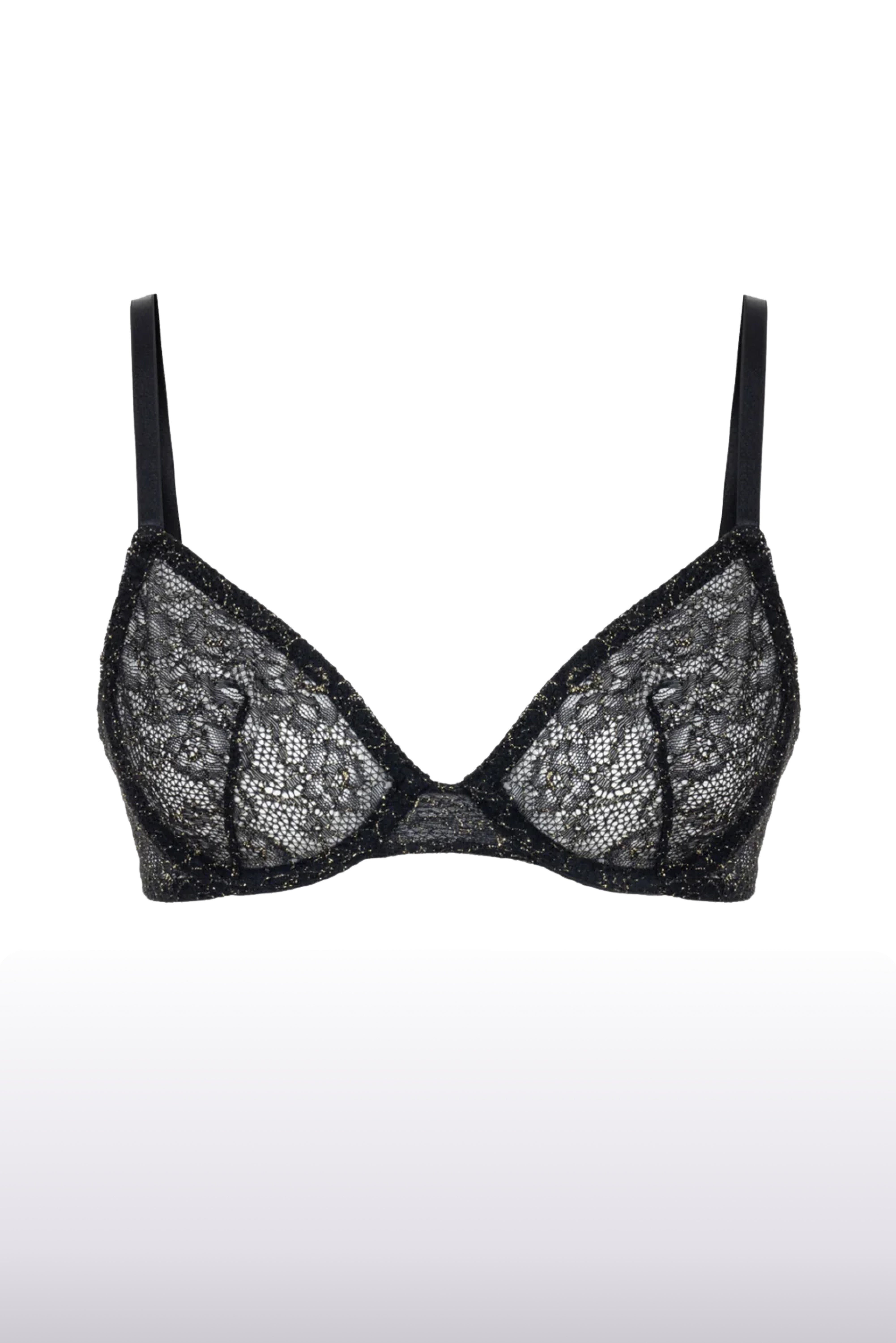 Shiny Black French Lace Bra