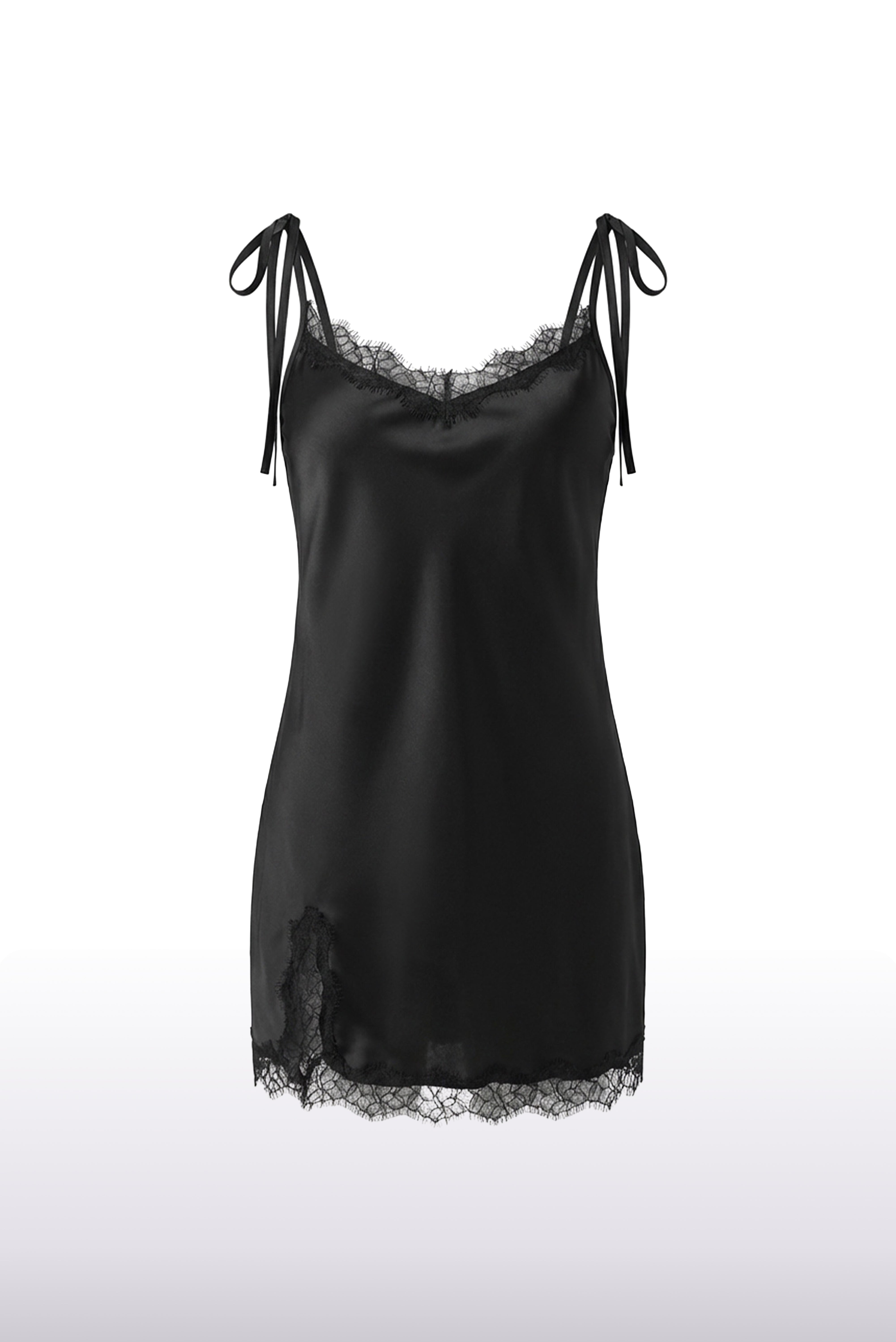 Midnight Lace İpek Gecelik Siyah