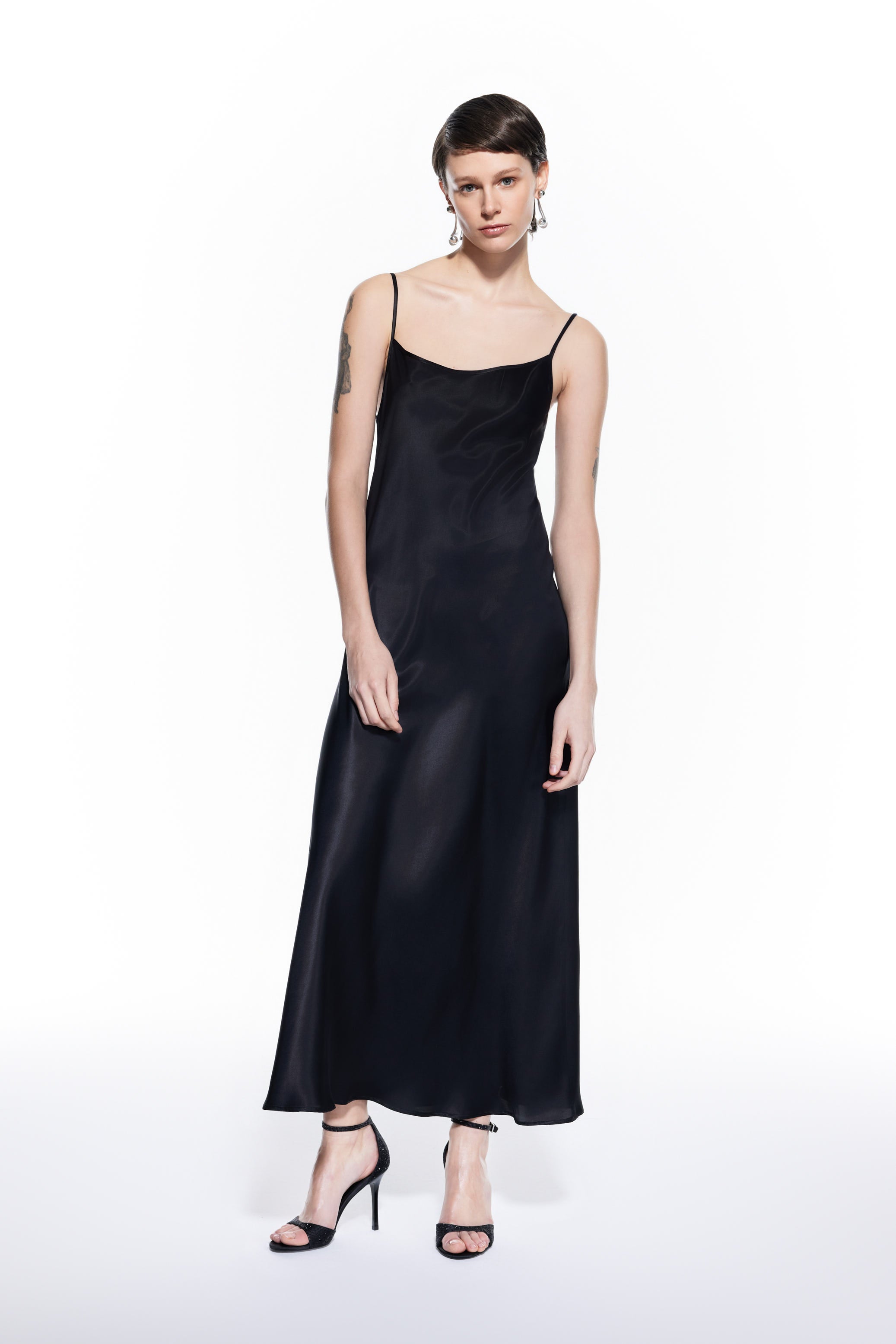 Dian Black Silk Long Dress.