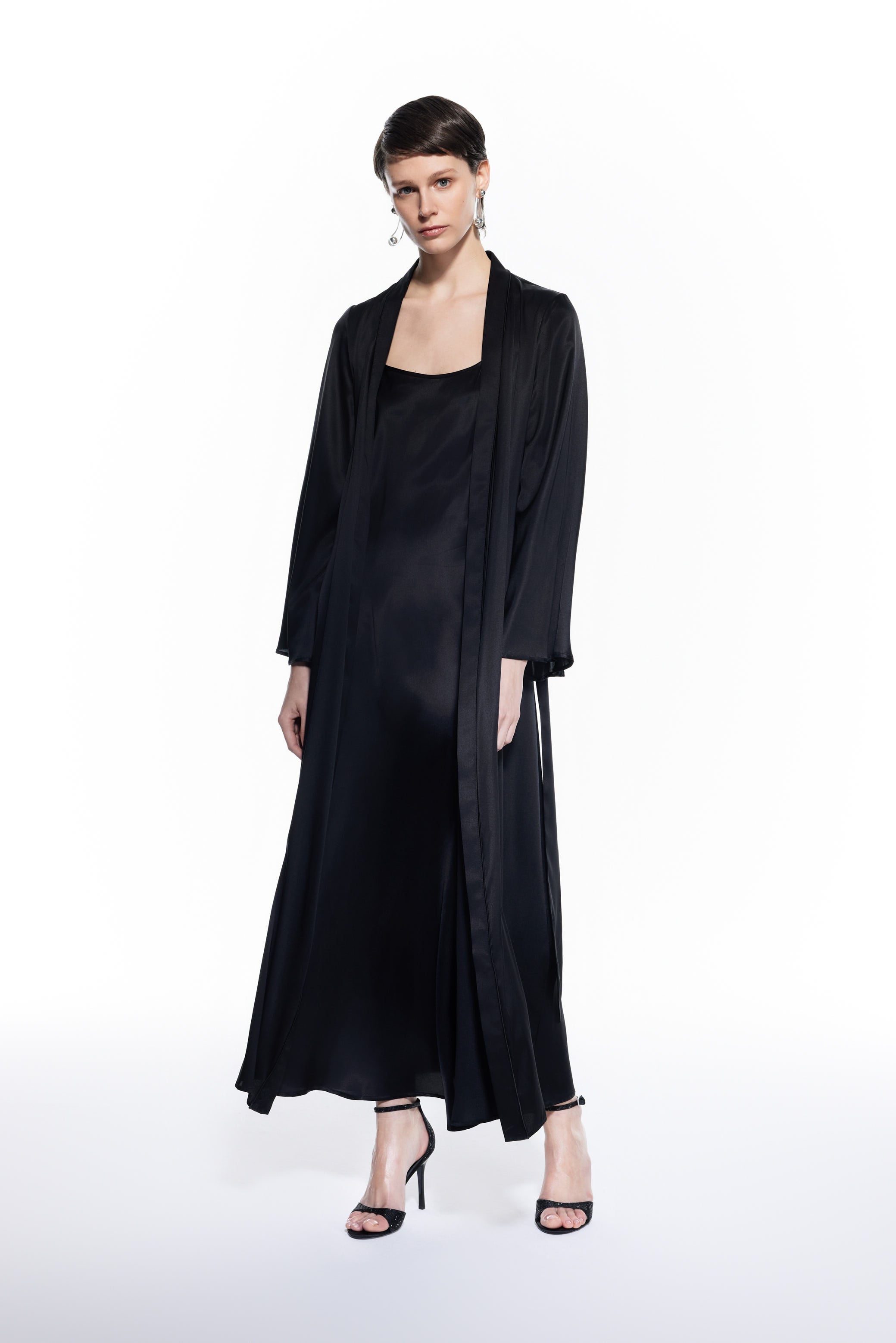 Dian Black Silk Long Robe.