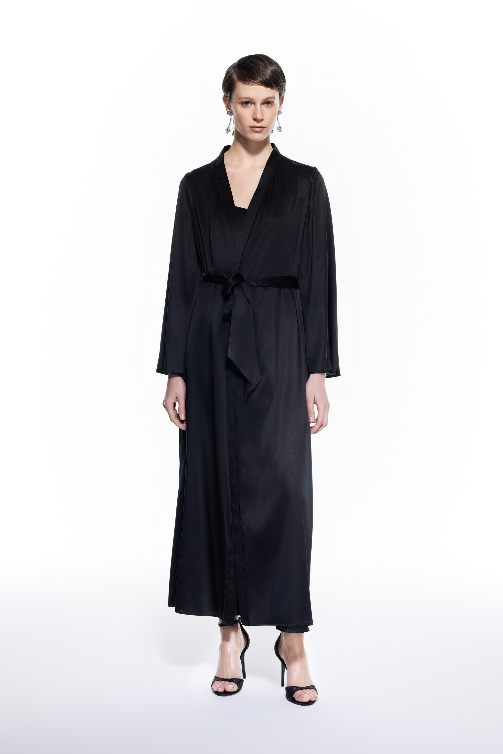 Dian Black Silk Long Robe.
