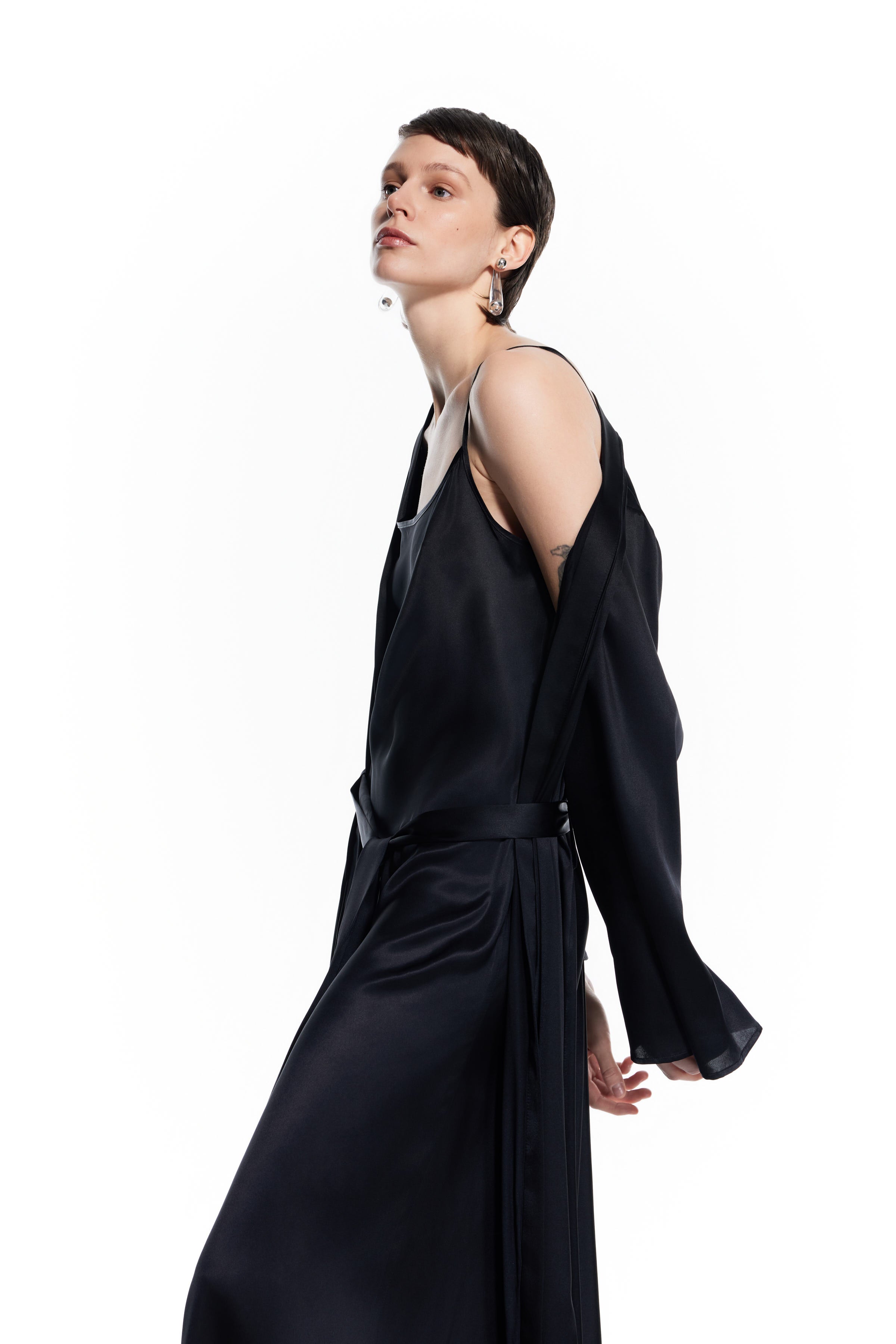 Dian Black Silk Long Robe.