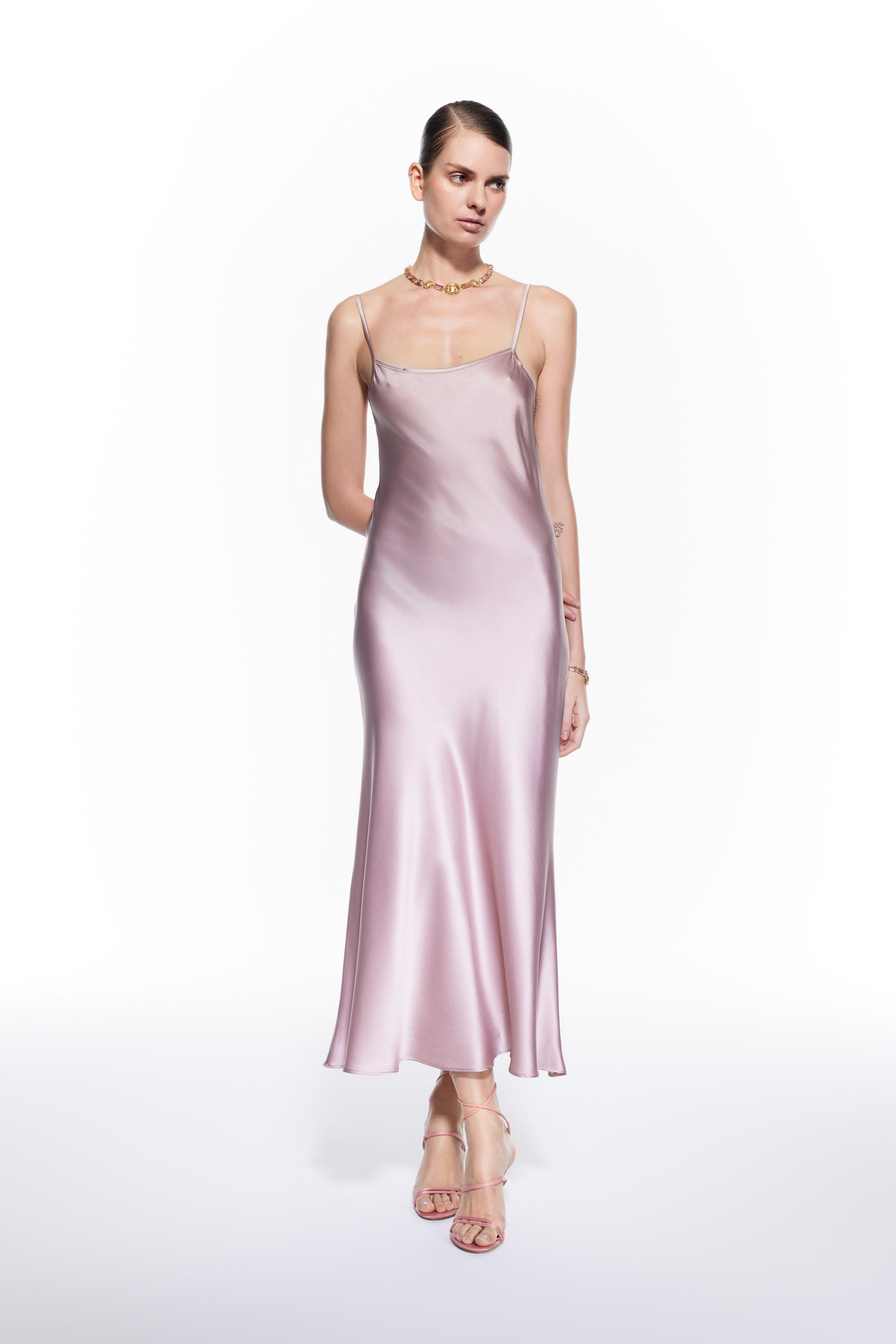 Dian Pink Silk Long Dress.