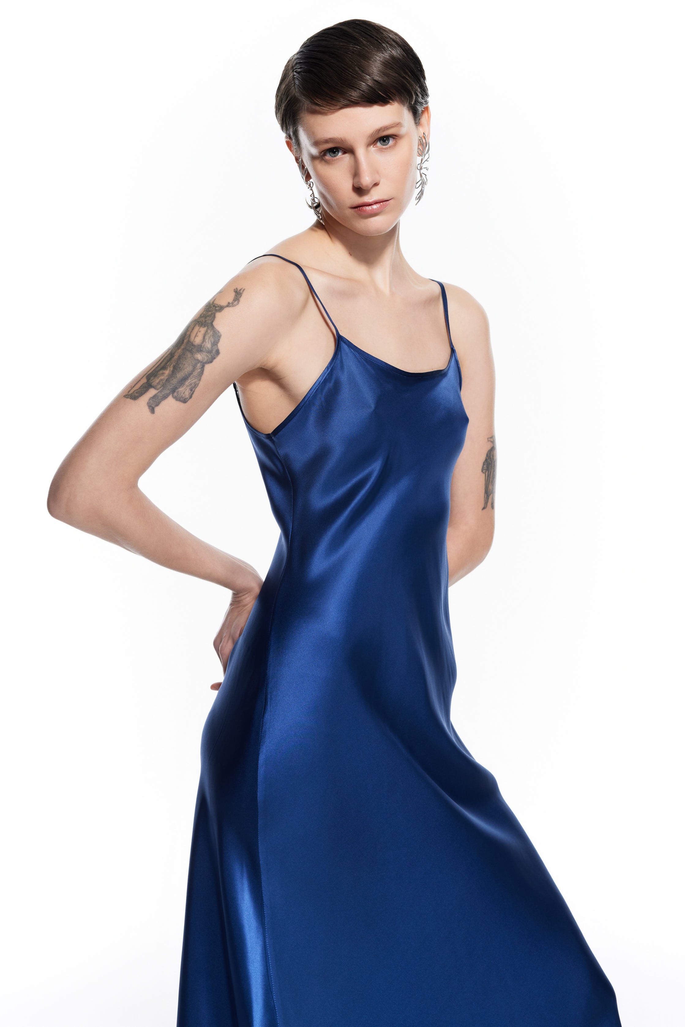 Dian Night Blue Long Silk Dress.