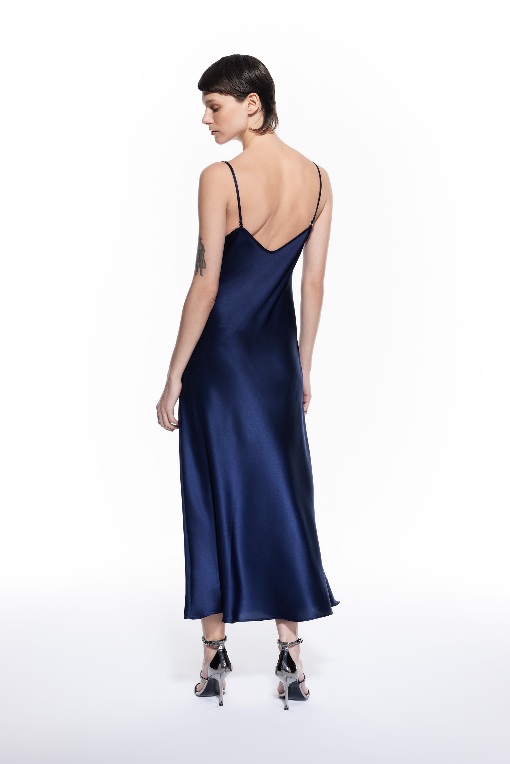 Dian Navy Blue Long Silk Dress.