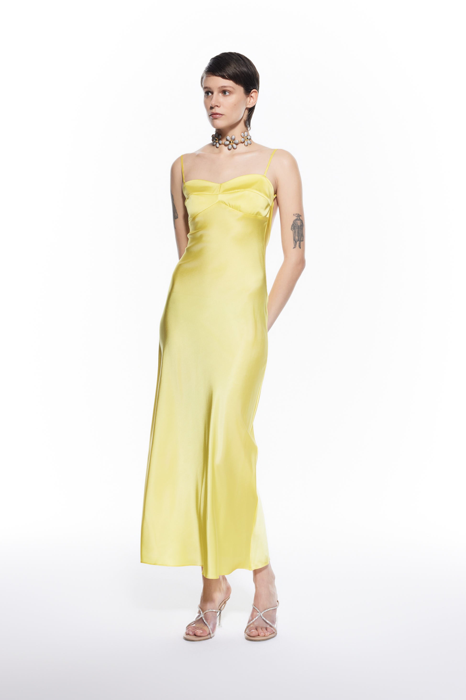 Tifata Yellow Silk Long Dress.