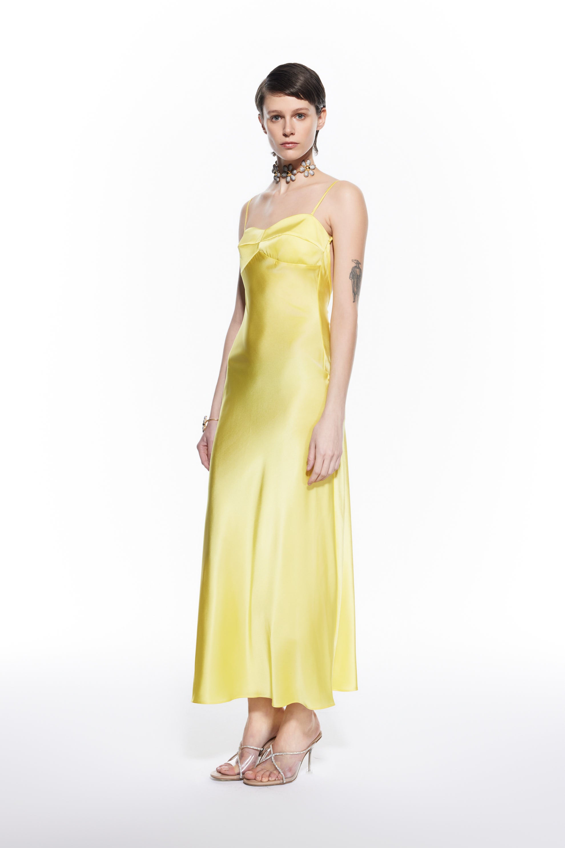Tifata Yellow Silk Long Dress.