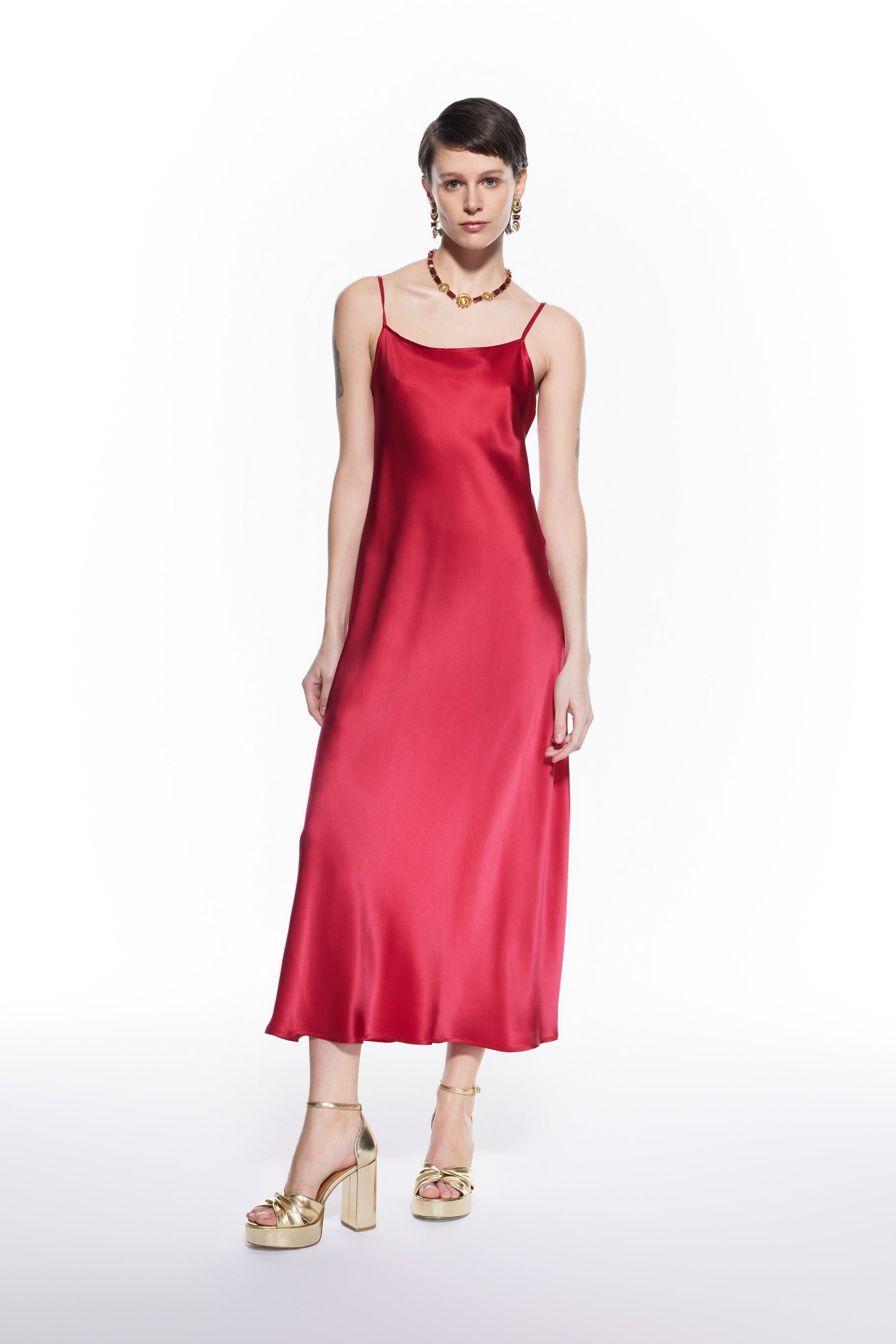 Dian Red Silk Long Dress.