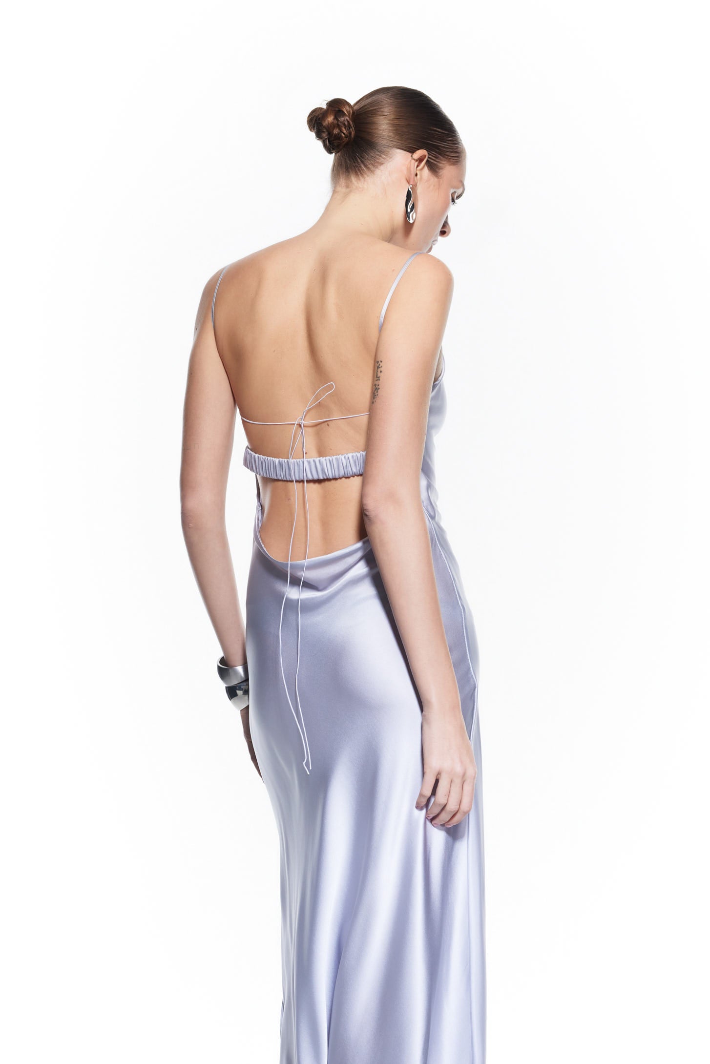 Baby Blue Back String Long Silk Dress - Mers Silk