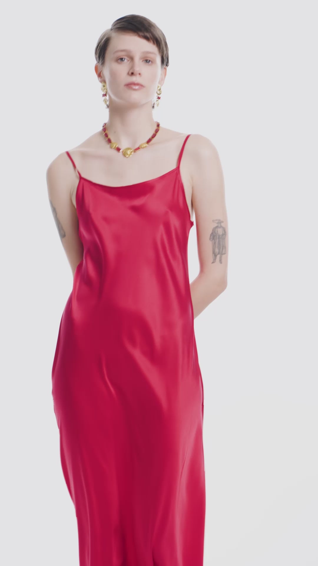 Dian Red Silk Long Dress.