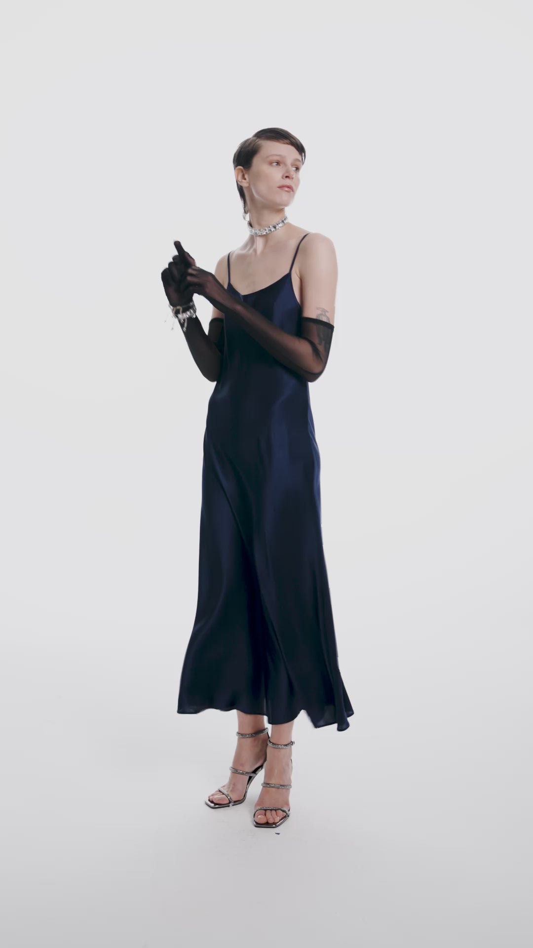Dian Navy Blue Long Silk Dress.