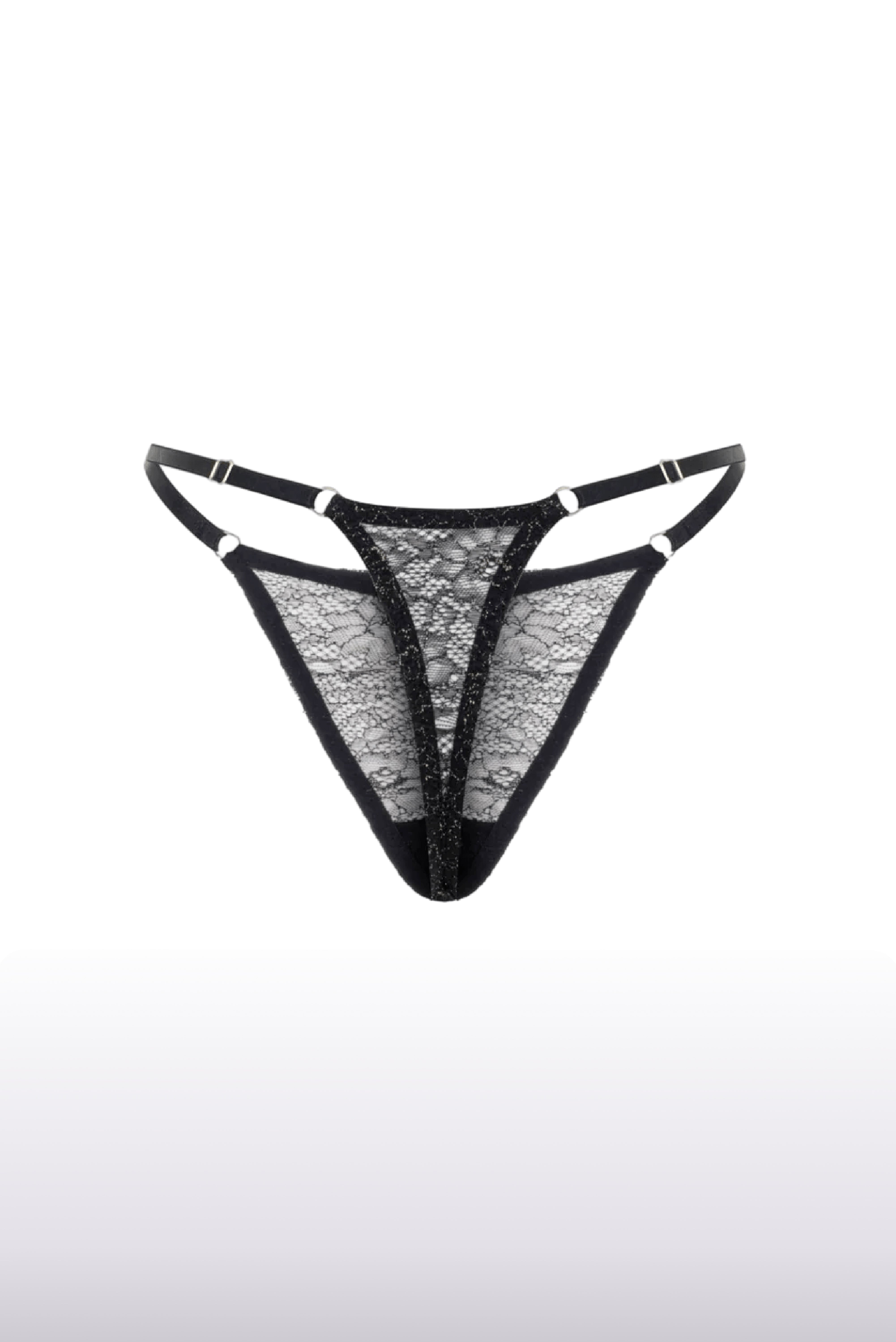 Shiny Black French Lace Thong