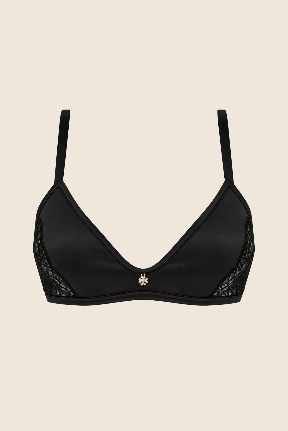 Elys Bare Luxury Satin & Lace Triangle Bra Black