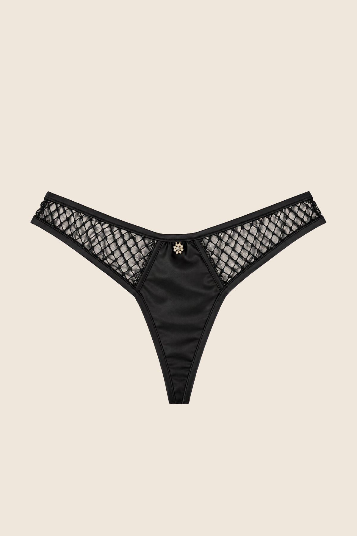 Elys Bare Luxury Lace & Satin Thong Black