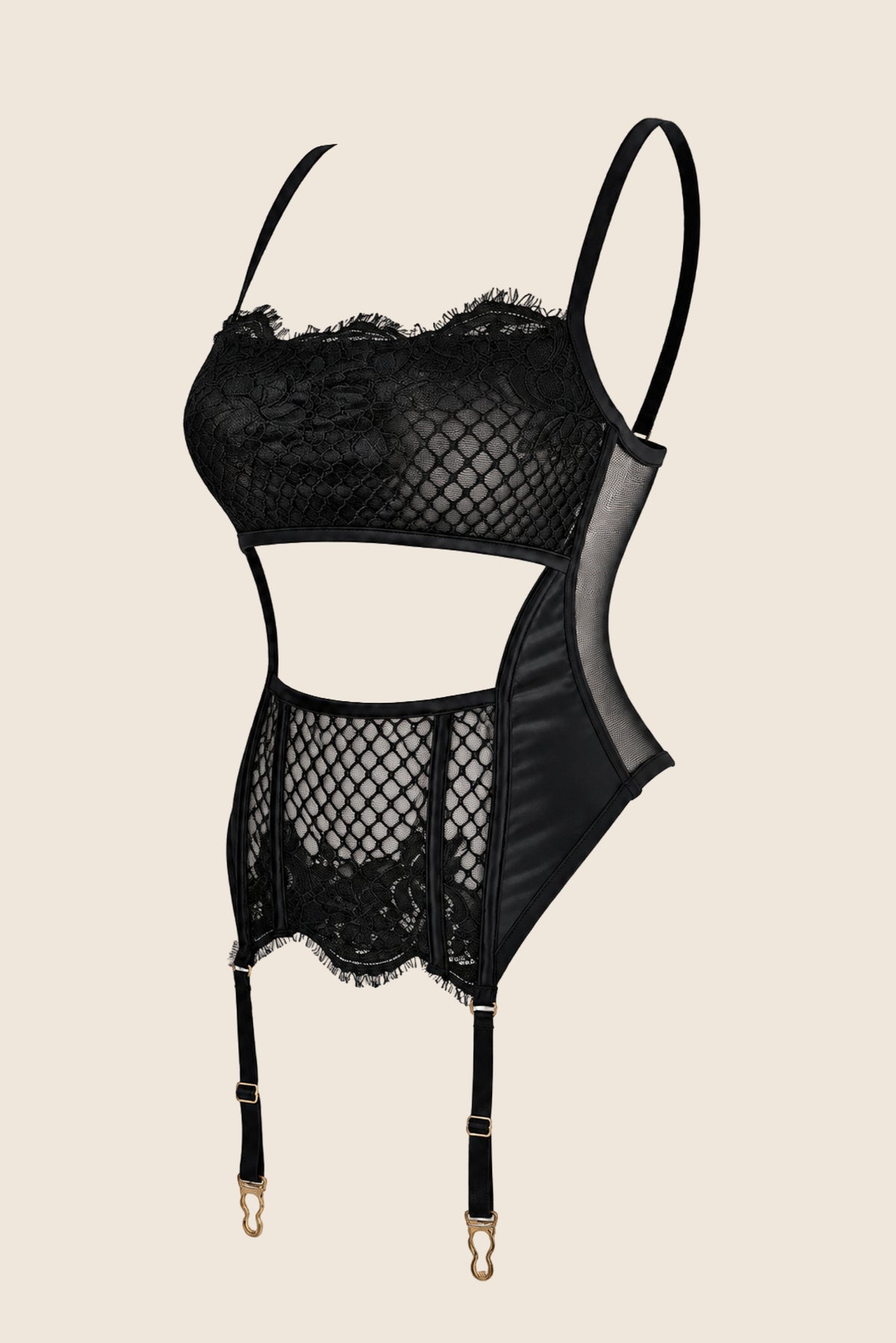 Elys Frame Luxury Lace Cut-Out Corset Black