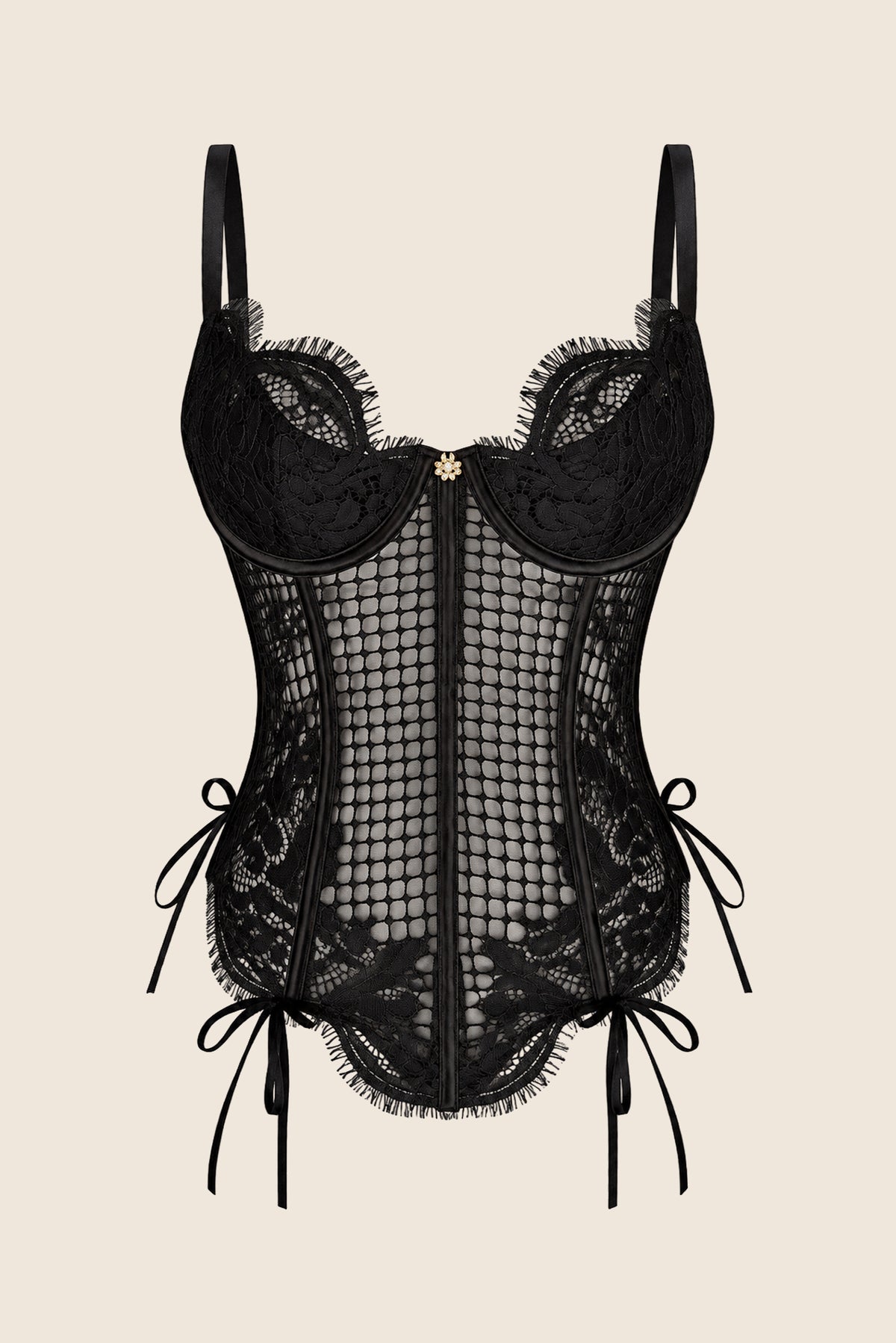 Elys Sculpt Luxury French Lace Underwired Corset Black