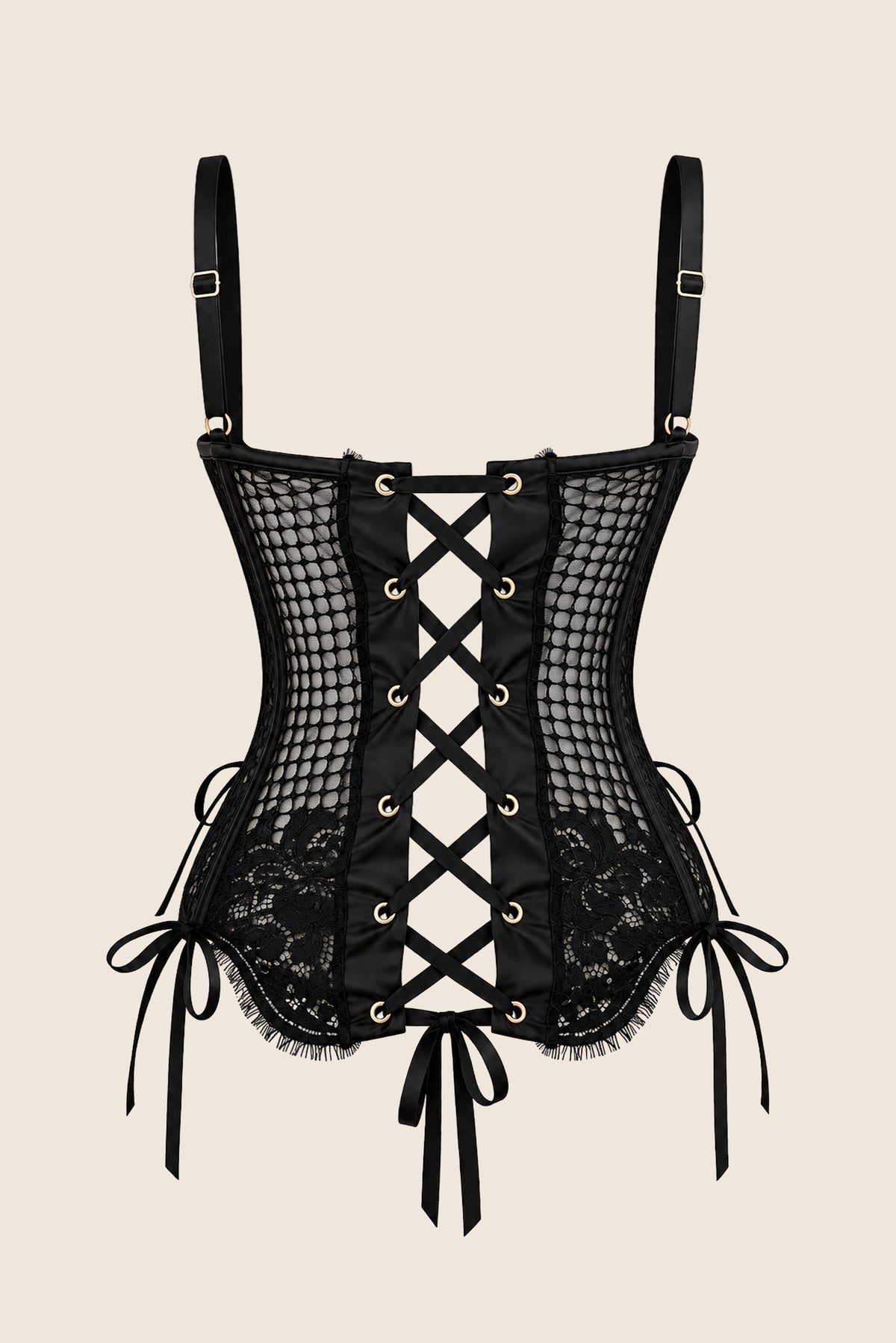 Elys Sculpt Luxury French Lace Underwired Corset Black