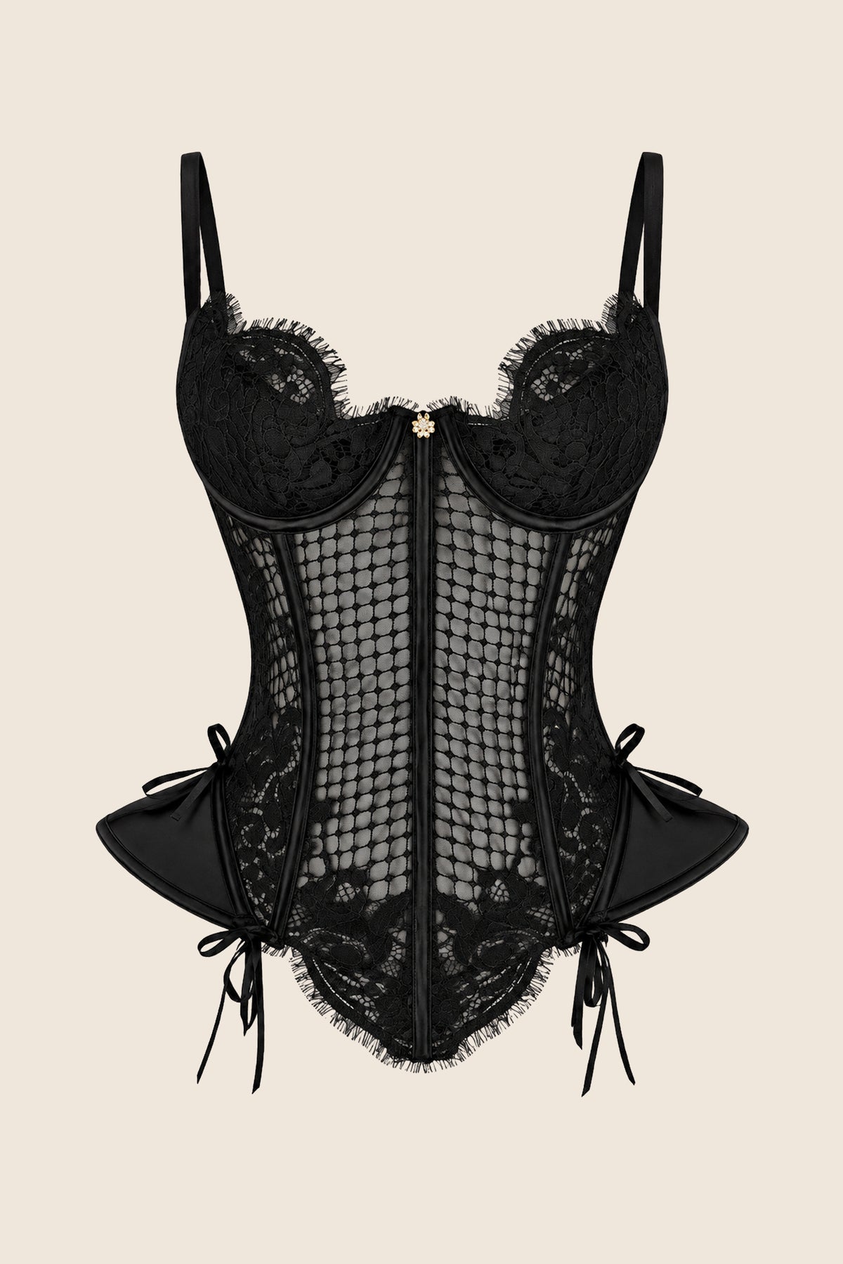 Elys Sculpt Luxury French Lace Underwired Corset Black