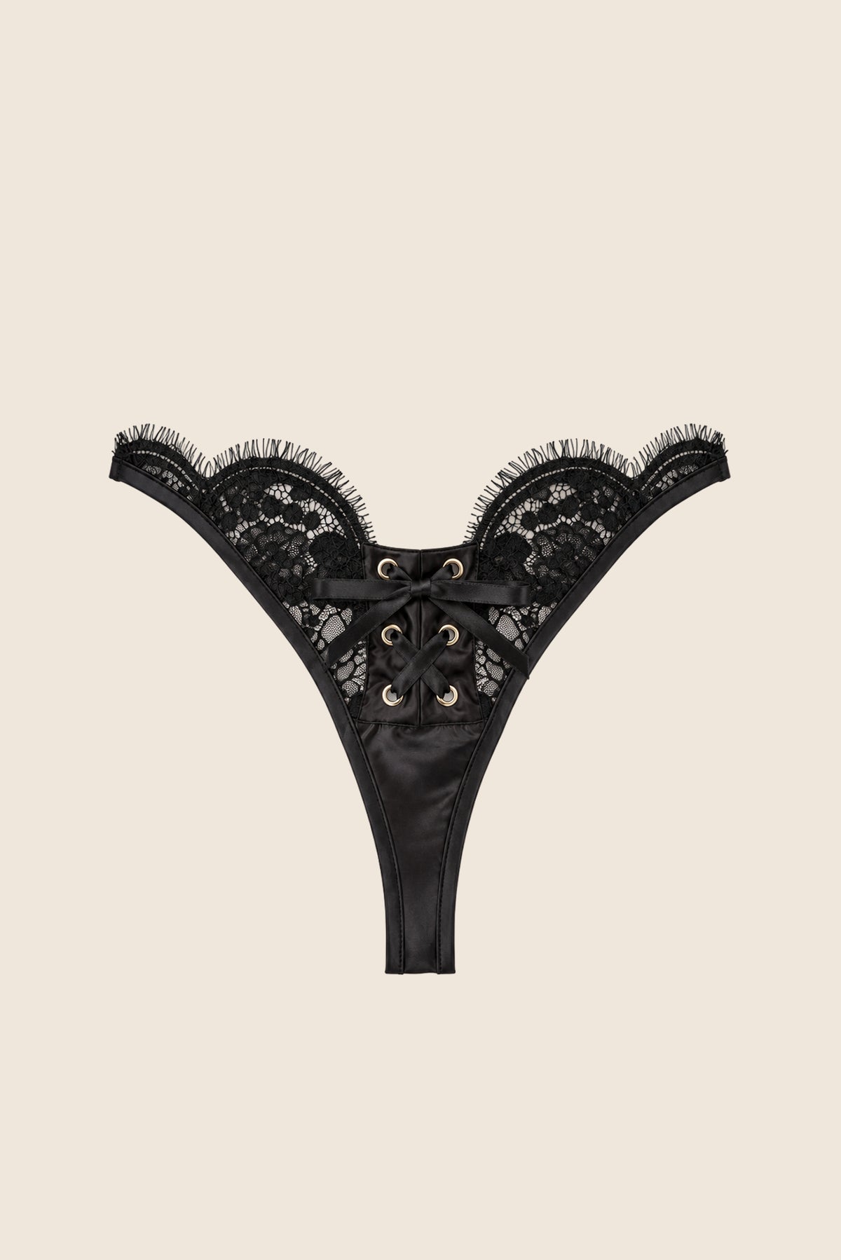 Elys Lure Luxury Lace & Satin Thong Black