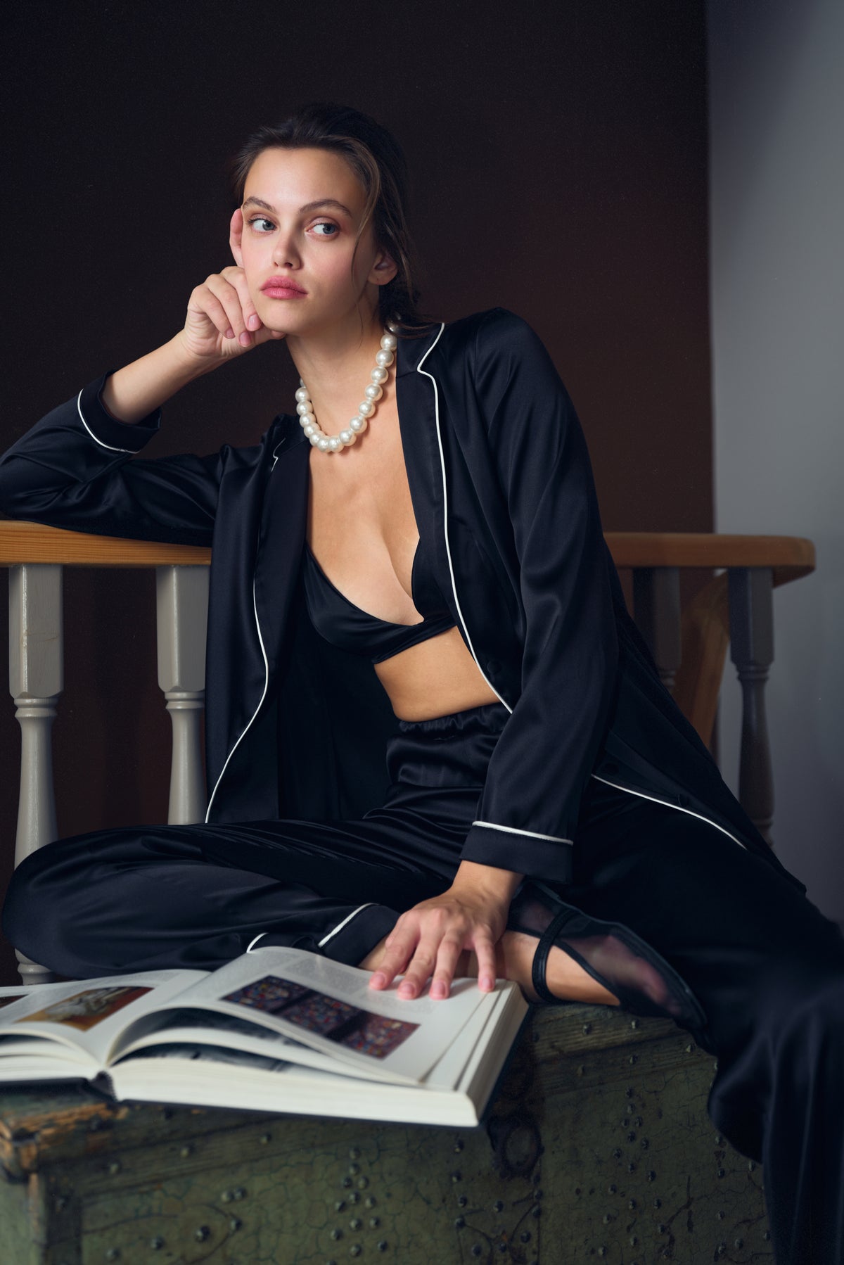 Carmen İpek Pijama Takımı Siyah