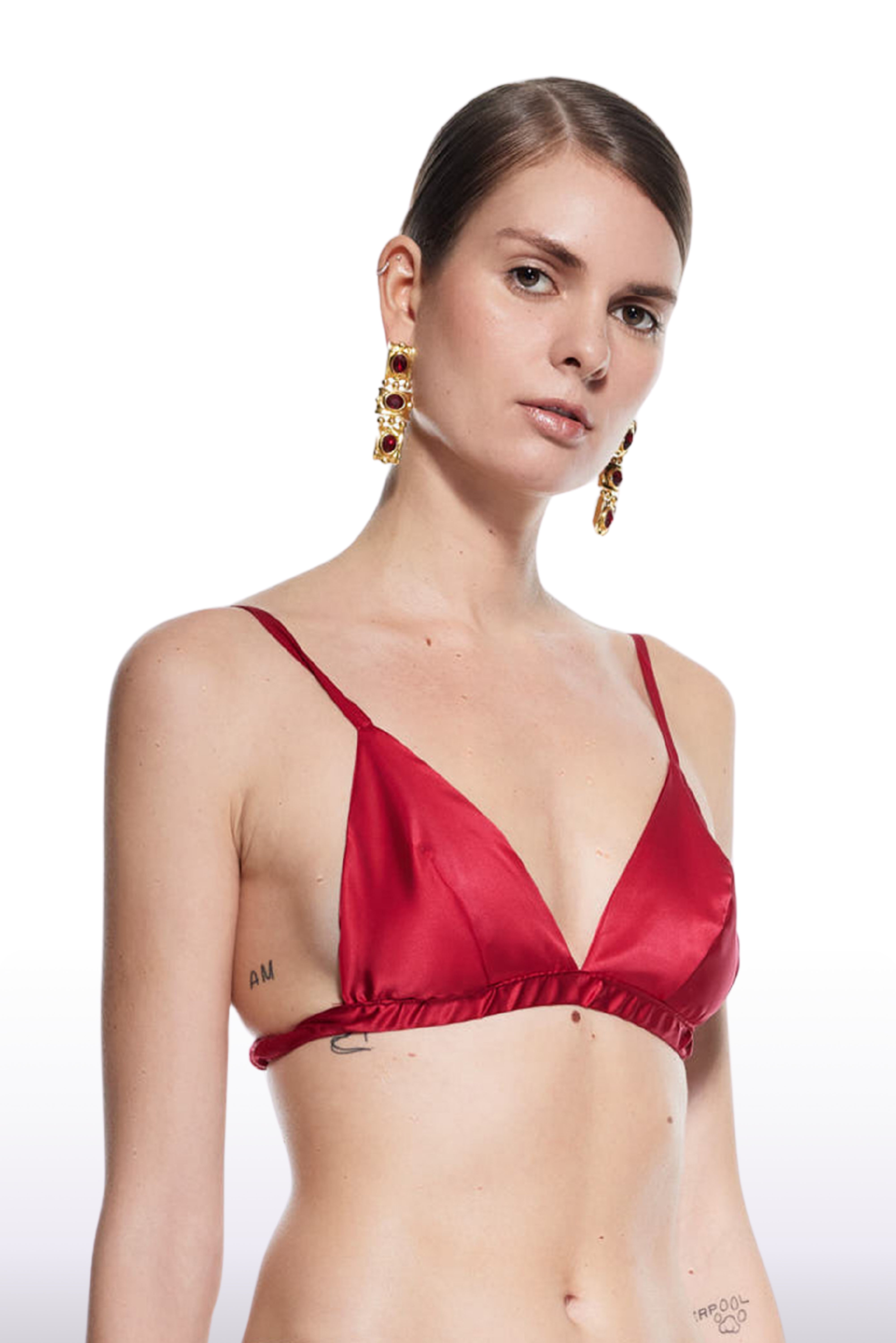 Triangle Silk Bra Red