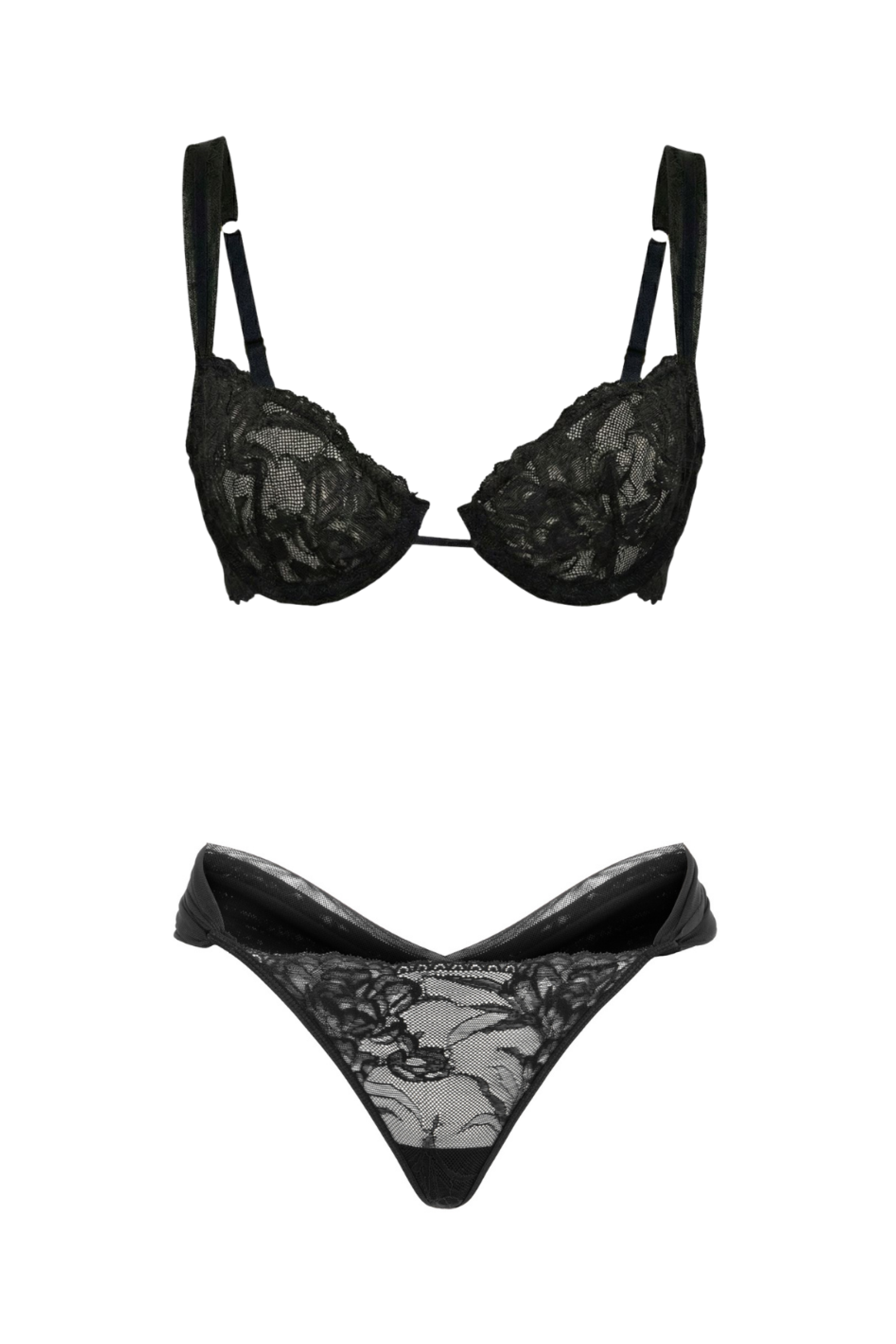 Valessia Luxury French Lace Bra & Thong Set – Black